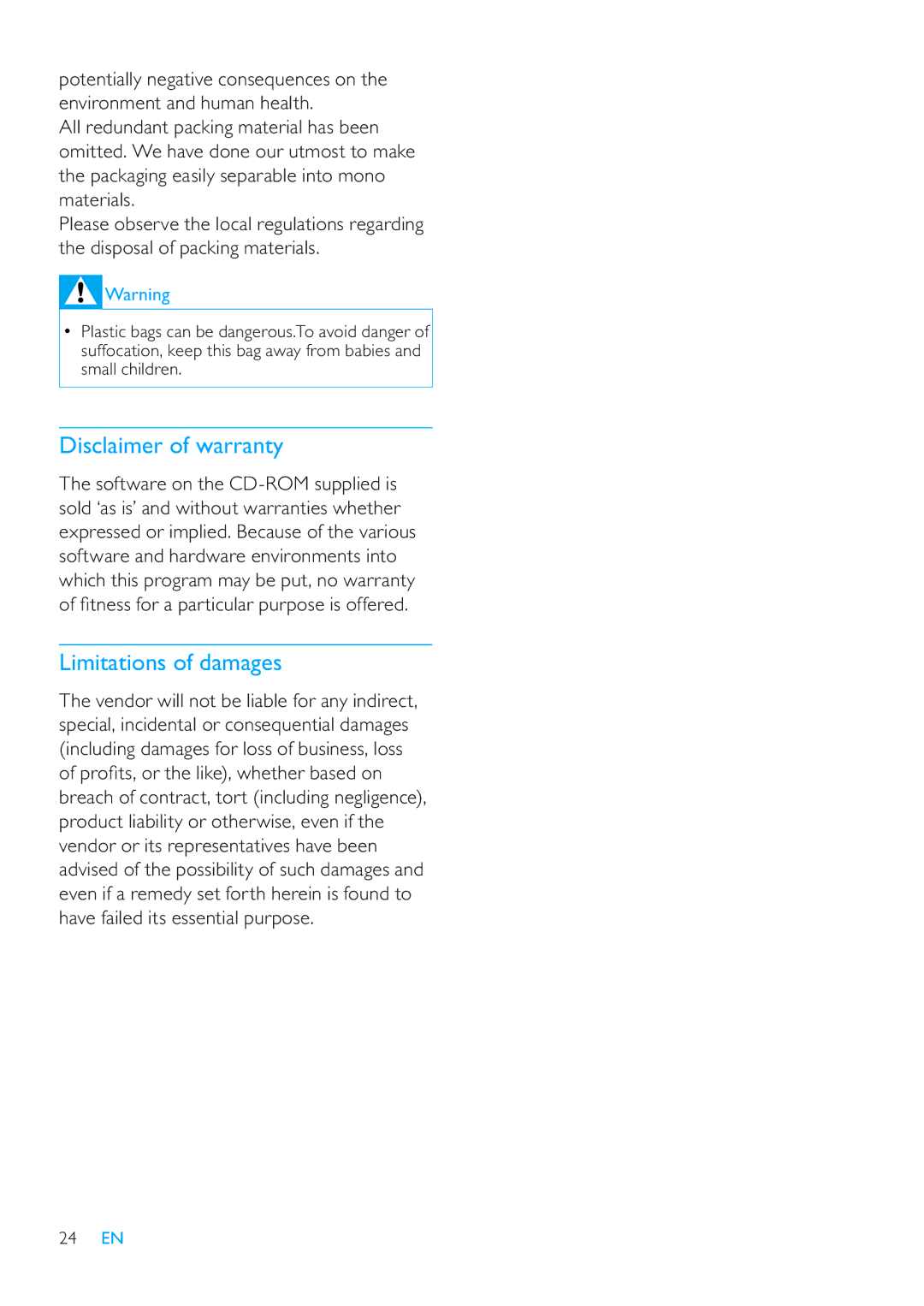 Philips SPZ5000 user manual Disclaimer of warranty, Limitations of damages 