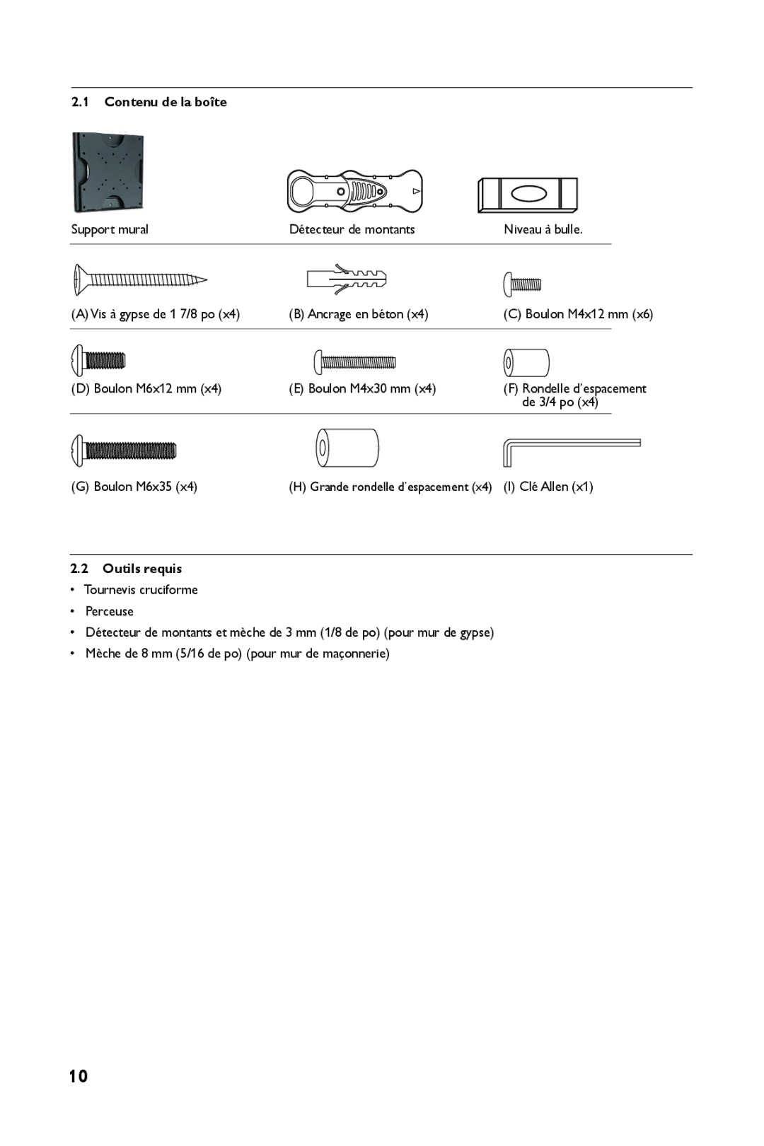 Philips SQM4122/27 manual Contenu de la boîte, Outils requis 