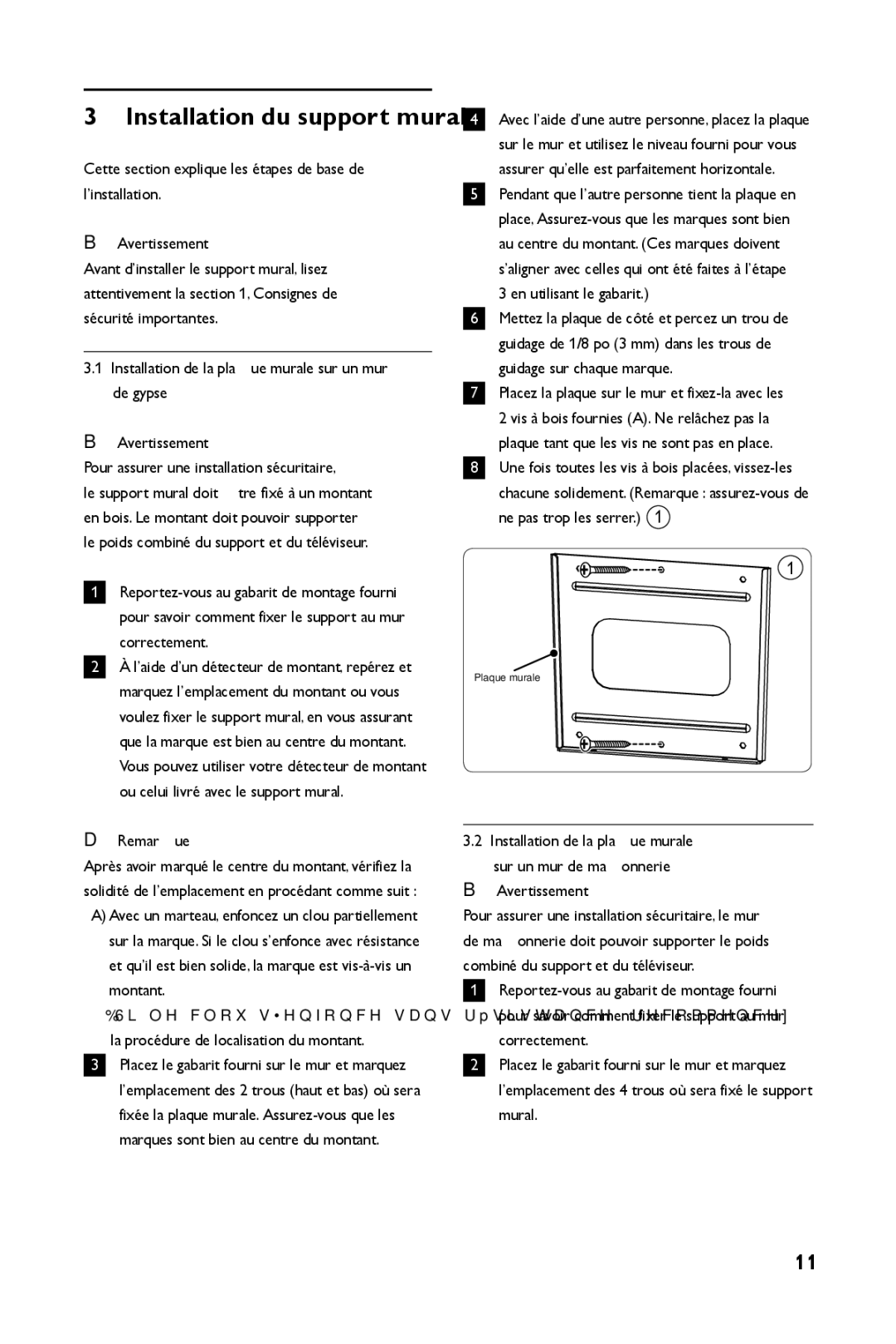 Philips SQM4122/27 Installation du support mural, Cette section explique les étapes de base de l’installation, Remarque 