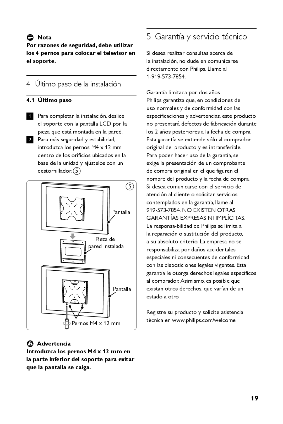 Philips SQM4122/27 manual Garantía y servicio técnico, Último paso de la instalación 