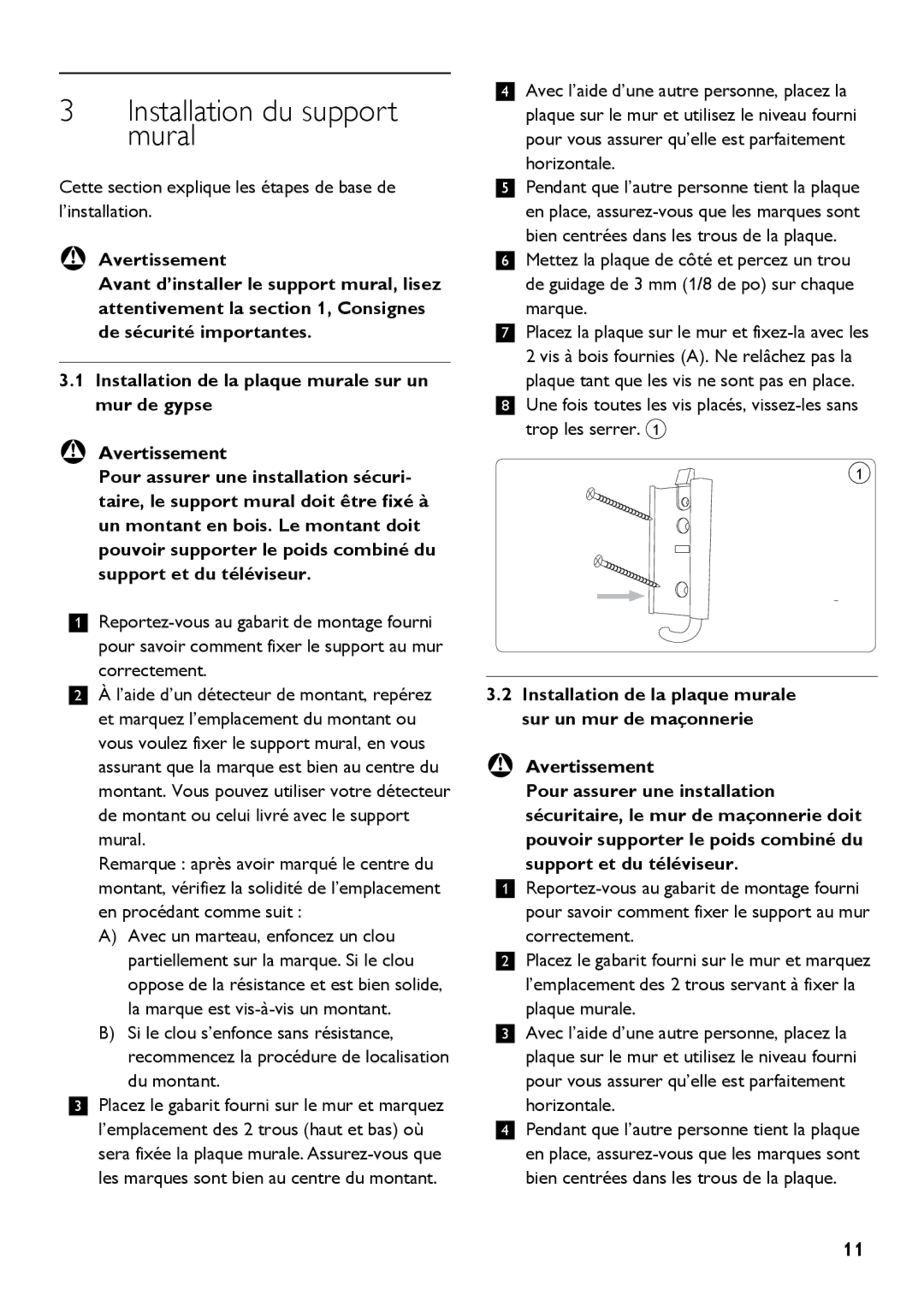 Philips SQM4512 manual Installation du support mural 