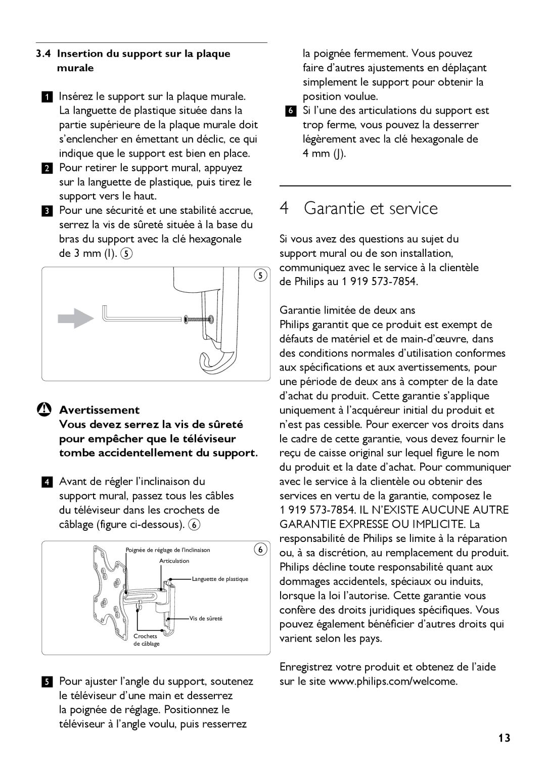 Philips SQM4512 manual Garantie et service, Garantie limitée de deux ans 