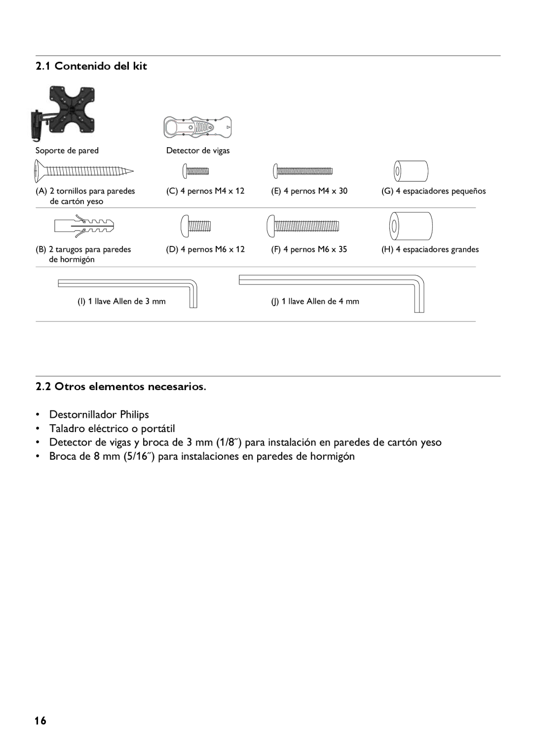 Philips SQM4512 manual Contenido del kit, Otros elementos necesarios 