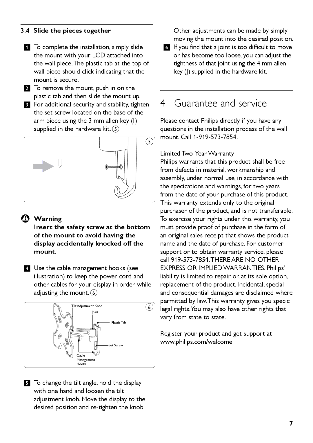 Philips SQM4512 manual Guarantee and service, Slide the pieces together 