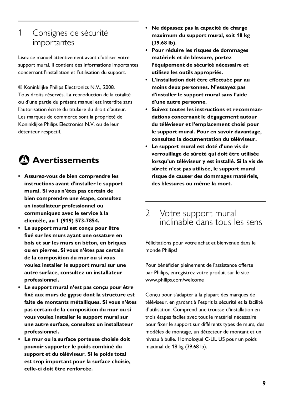 Philips SQM4512 manual Avertissements 