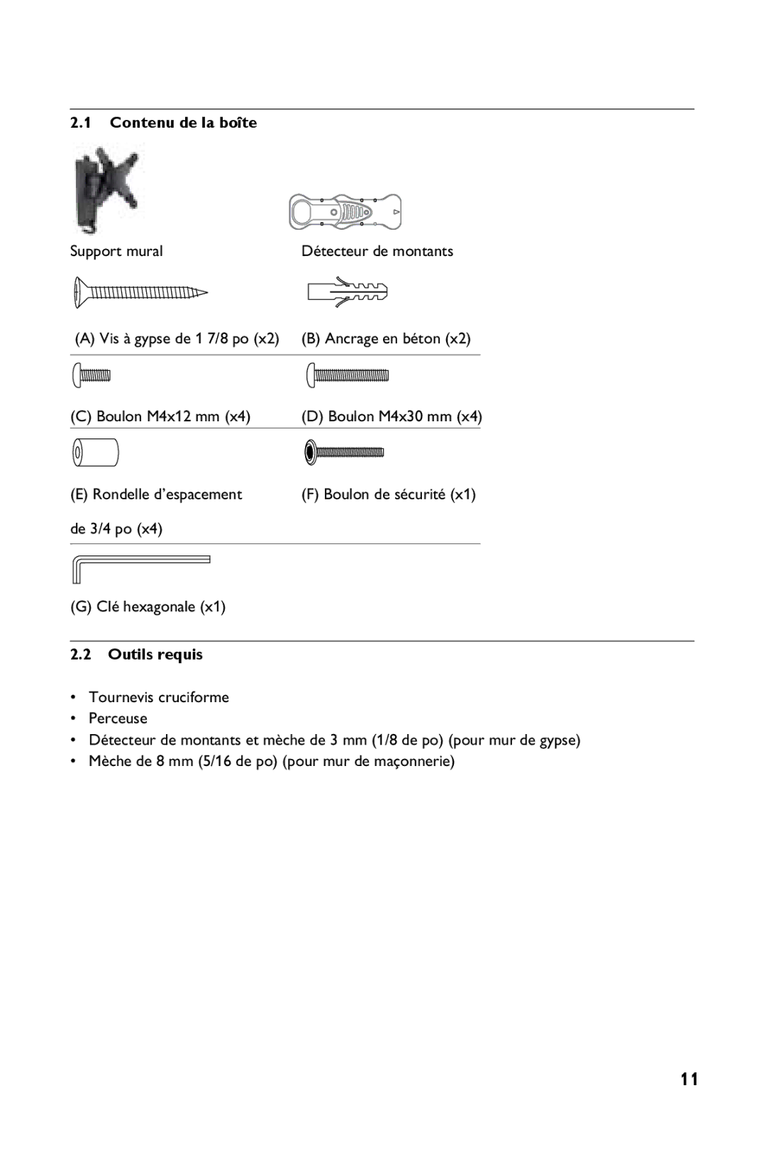 Philips SQM4712/27 manual Contenu de la boîte, Outils requis 