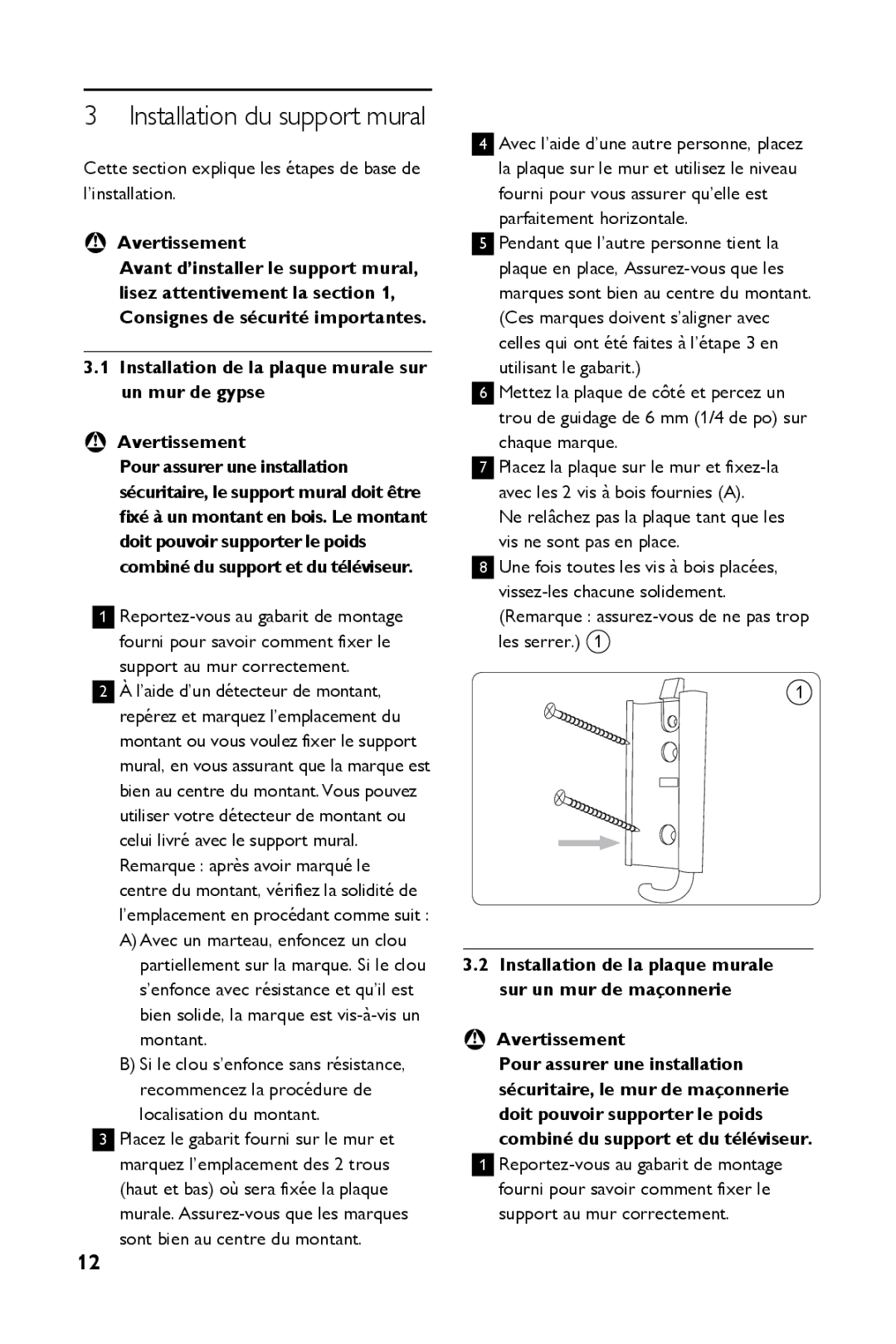 Philips SQM4712/27 manual Installation du support mural 