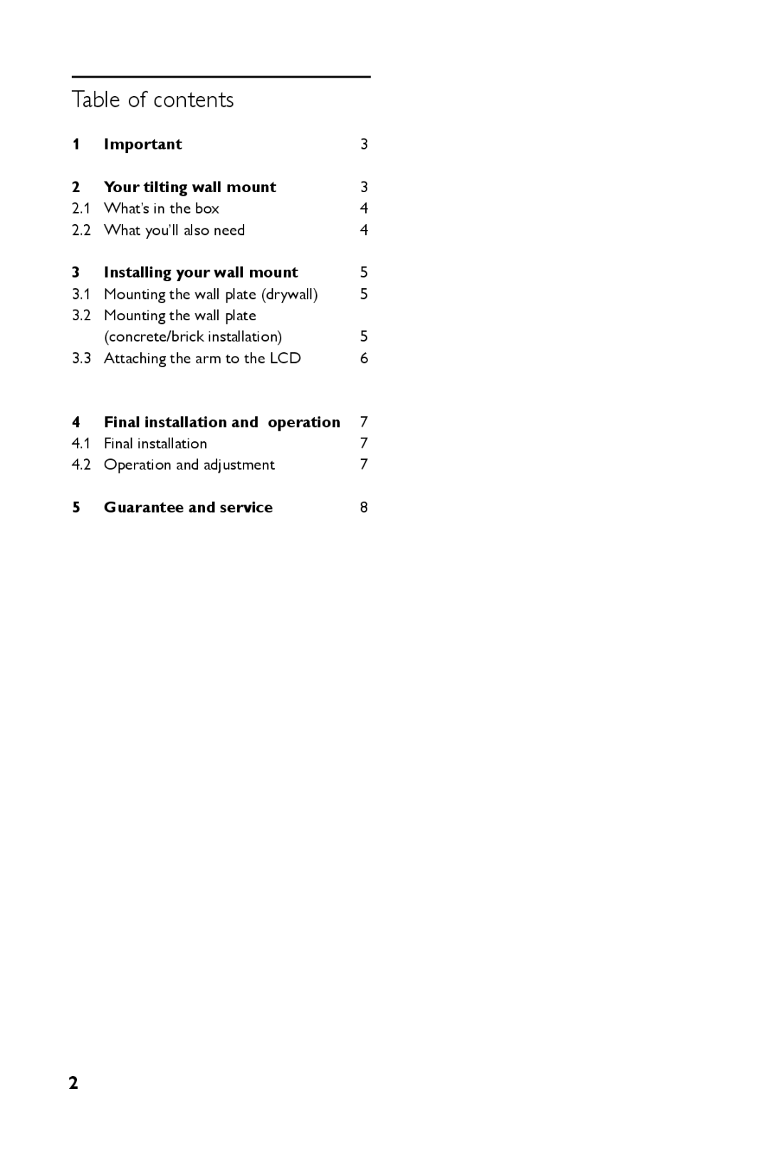 Philips SQM4712/27 manual Table of contents 