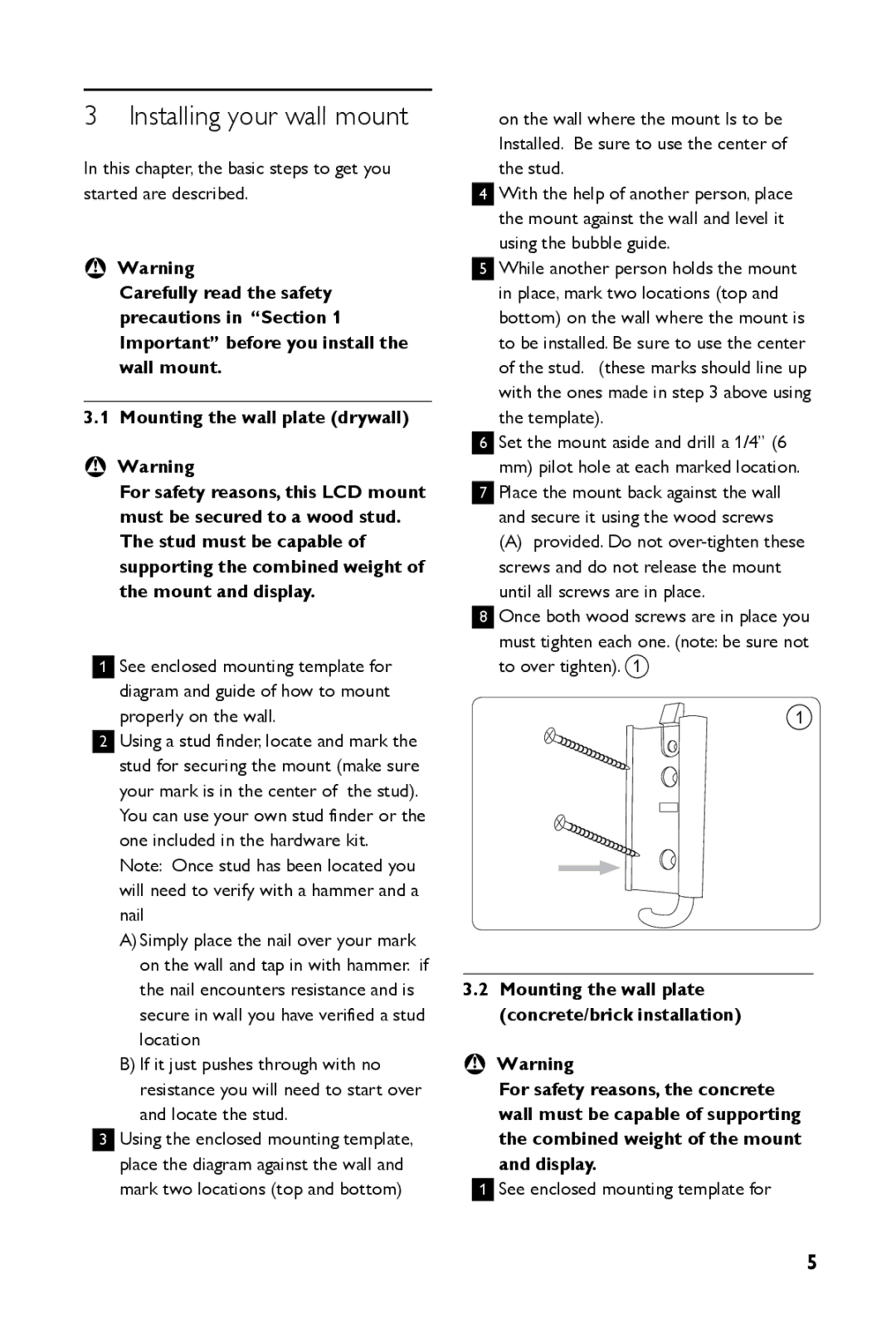 Philips SQM4712/27 manual Installing your wall mount 