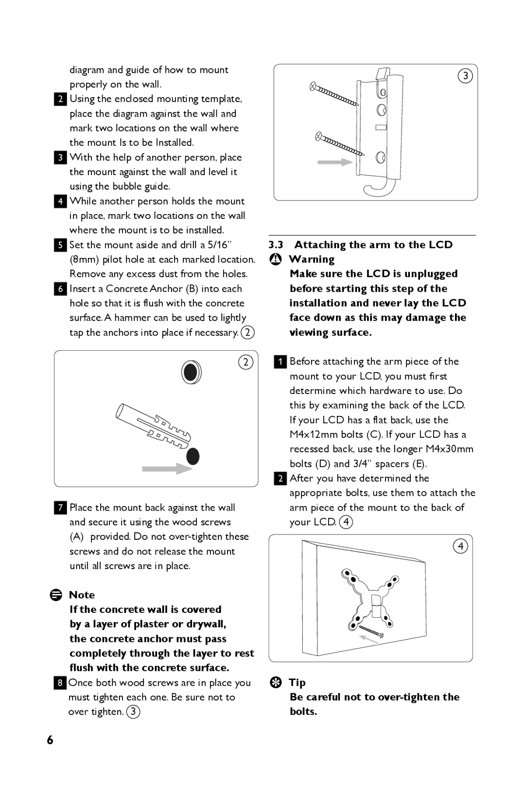 Philips SQM4712/27 manual Tip Be careful not to over-tighten the bolts 