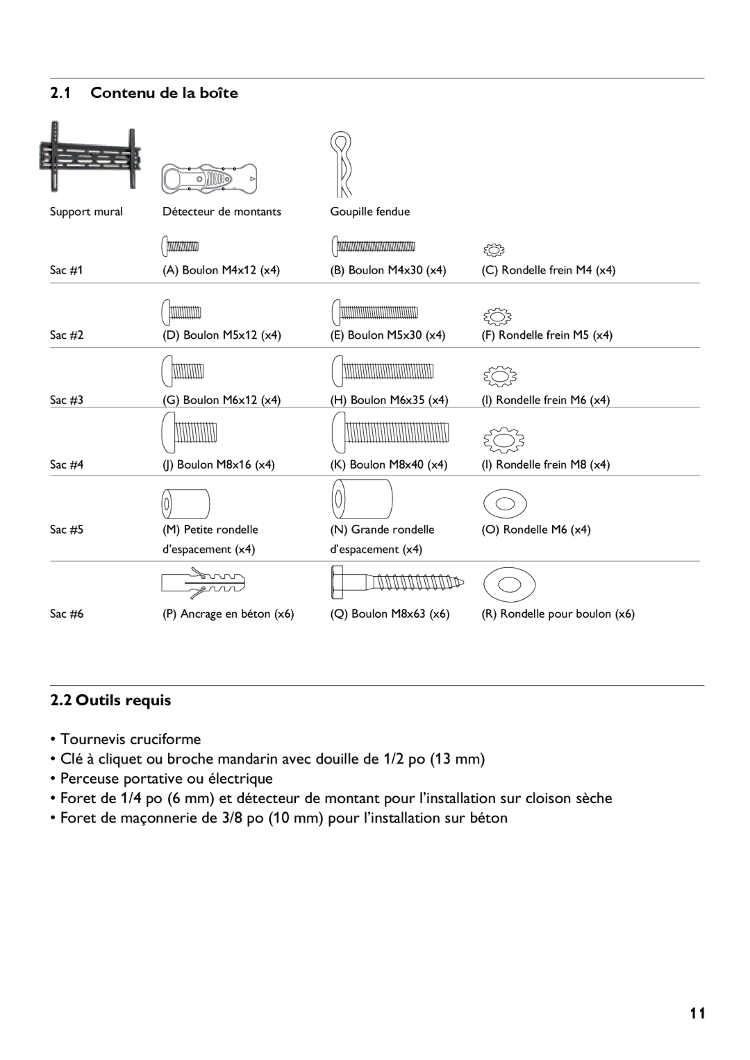 Philips SQM5222/27 manual Contenu de la boîte, Outils requis 