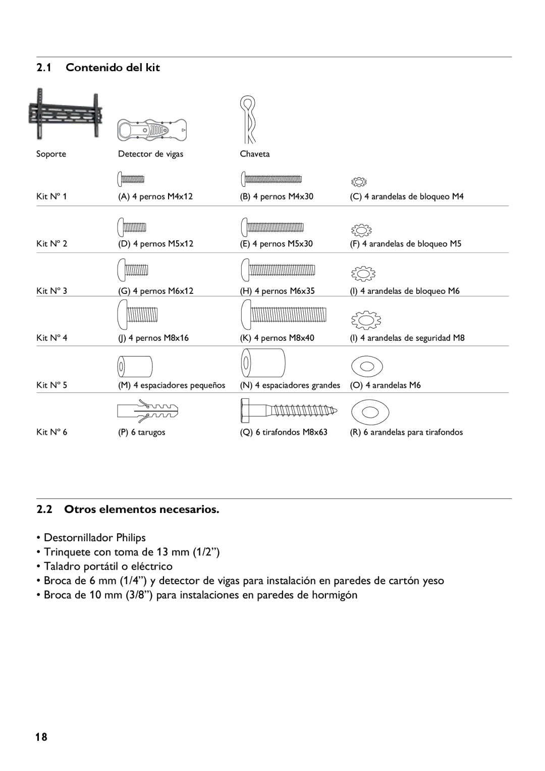 Philips SQM5222/27 manual Contenido del kit, Otros elementos necesarios 