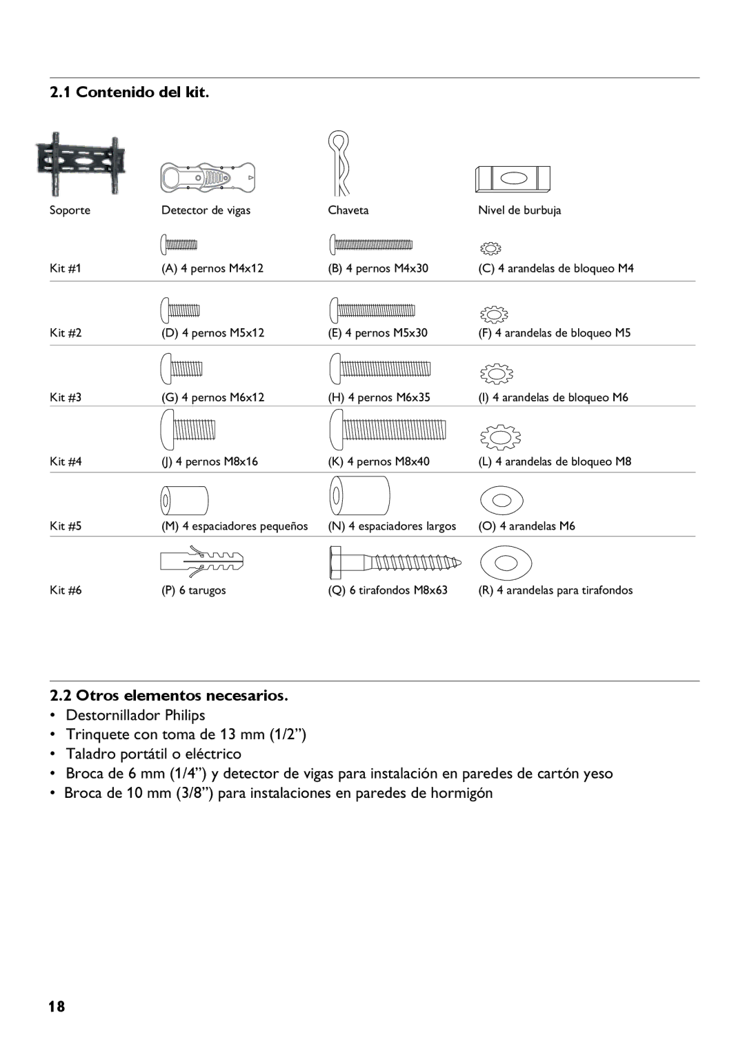 Philips SQM5312/27 manual Contenido del kit, Otros elementos necesarios 