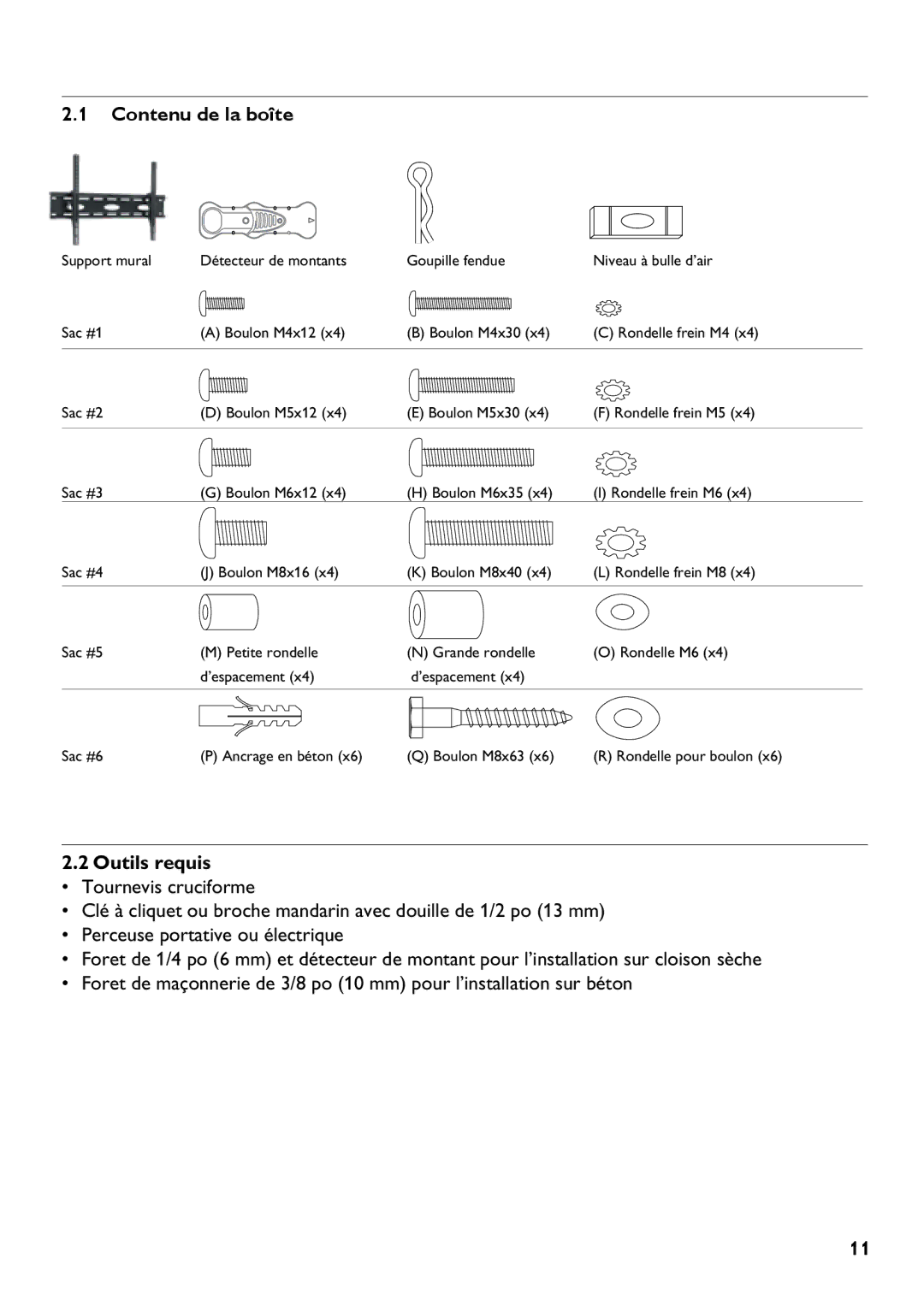 Philips SQM5322/27 manual Contenu de la boîte, Outils requis 