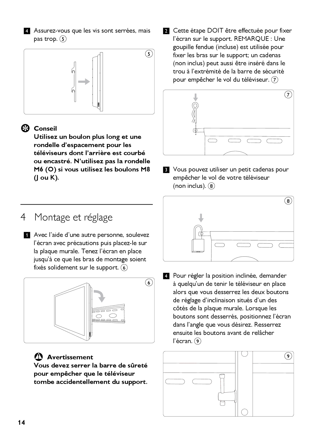 Philips SQM5322/27 manual Montage et réglage, Assurez-vous que les vis sont serrées, mais pas trop 