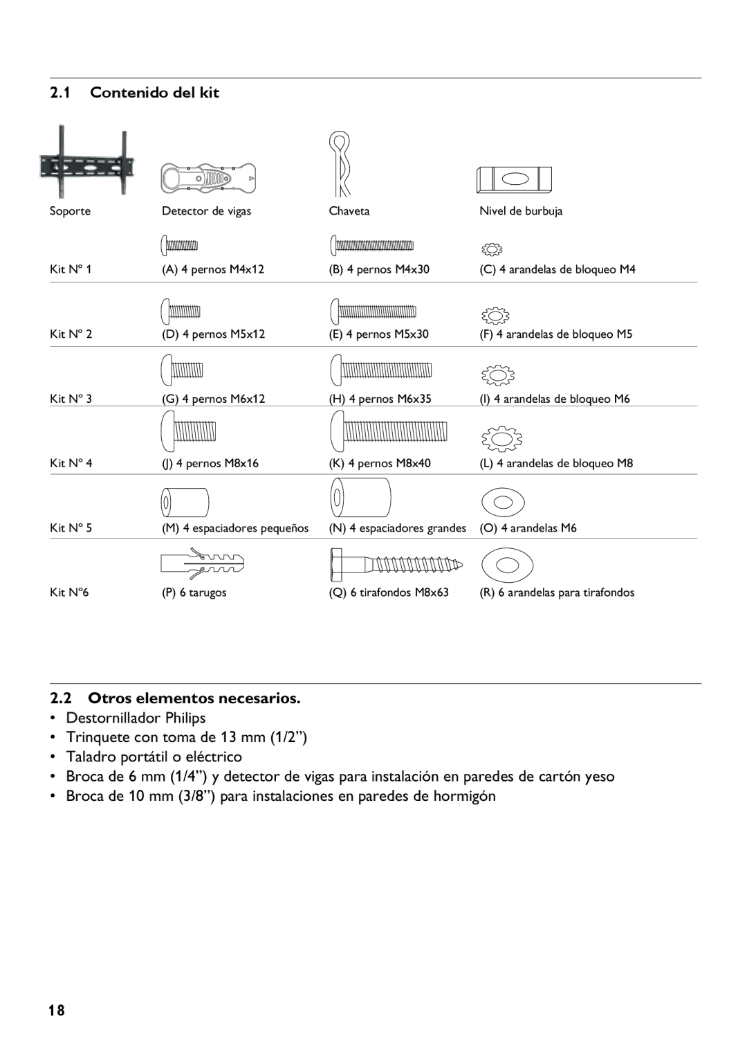 Philips SQM5322/27 manual Contenido del kit, Otros elementos necesarios 