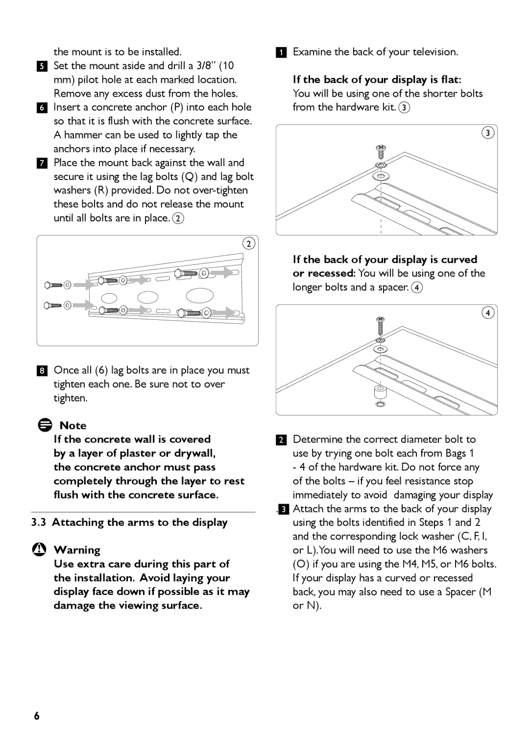 Philips SQM5322/27 manual Examine the back of your television, If the back of your display is flat 