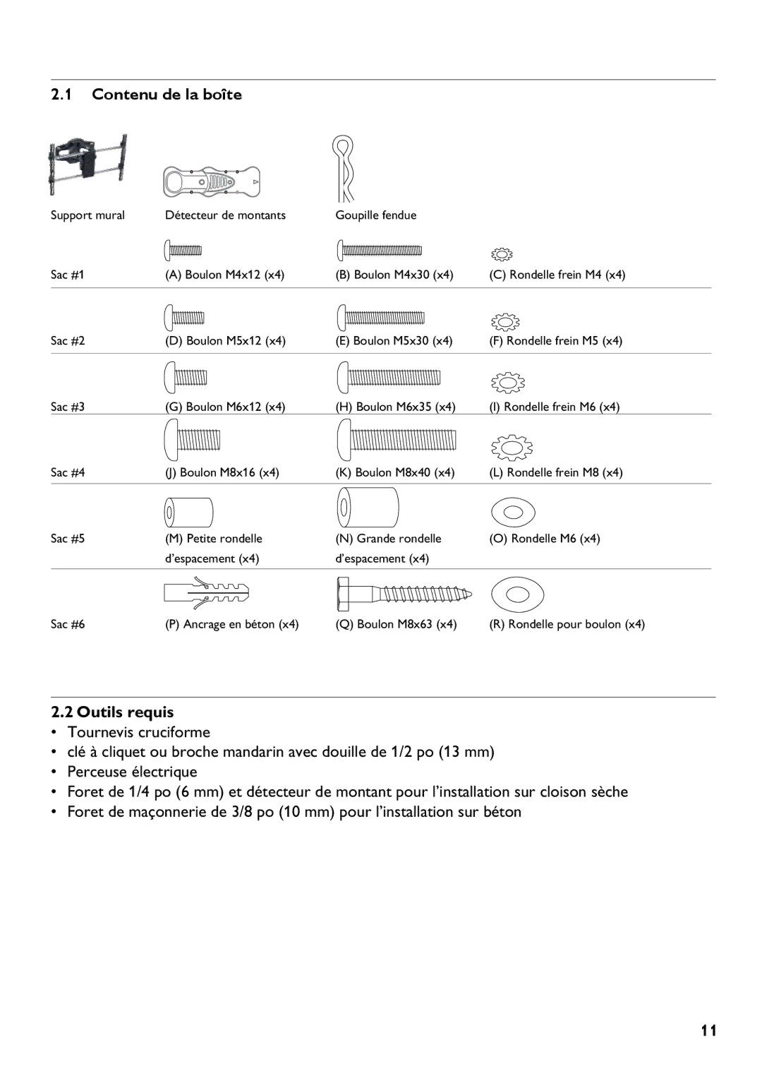 Philips SQM5562/27 manual Contenu de la boîte, Outils requis 