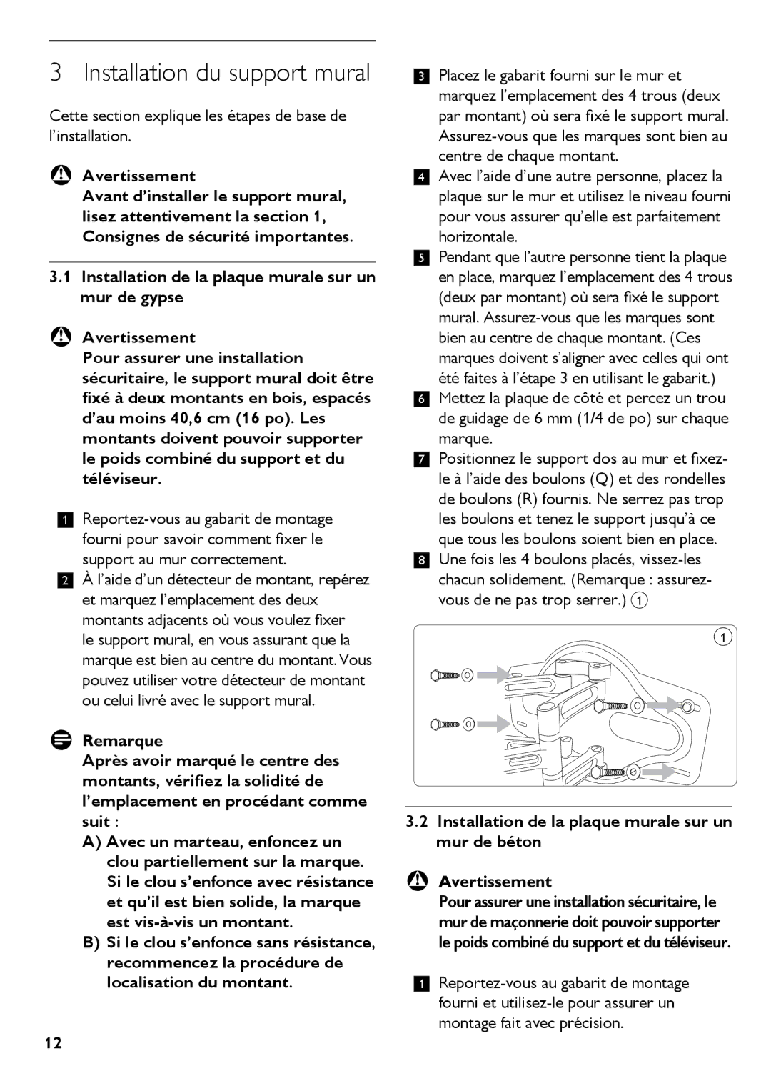 Philips SQM5562/27 manual Installation du support mural, Cette section explique les étapes de base de l’installation 