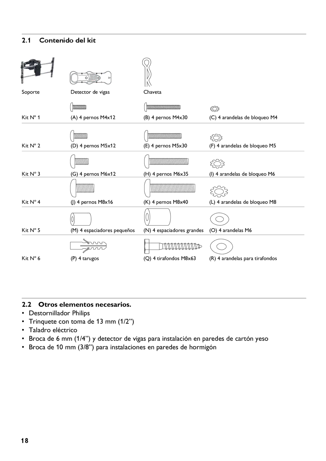 Philips SQM5562/27 manual Contenido del kit, Otros elementos necesarios 