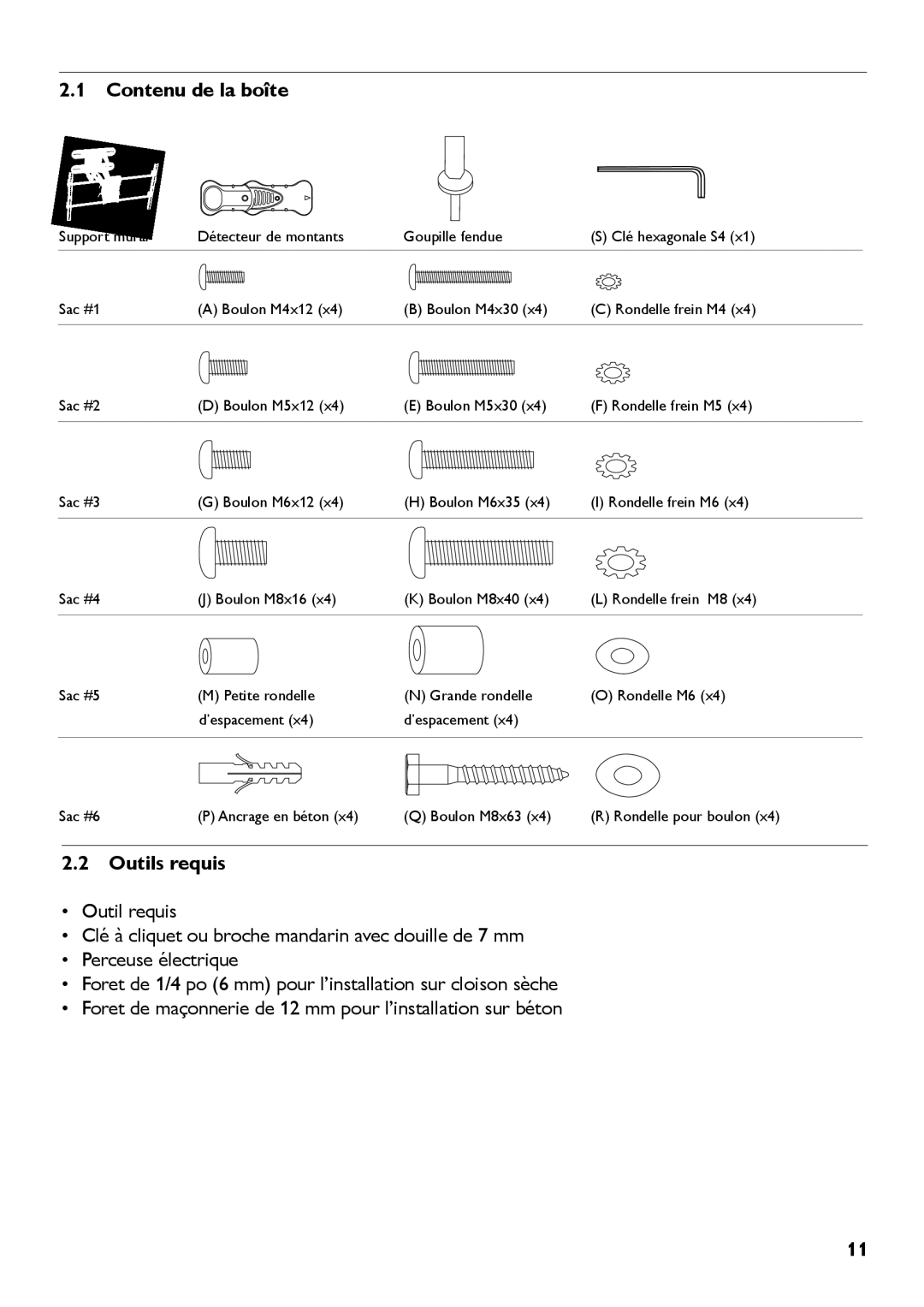 Philips SQM5572/27 manual Contenu de la boîte, Outils requis 