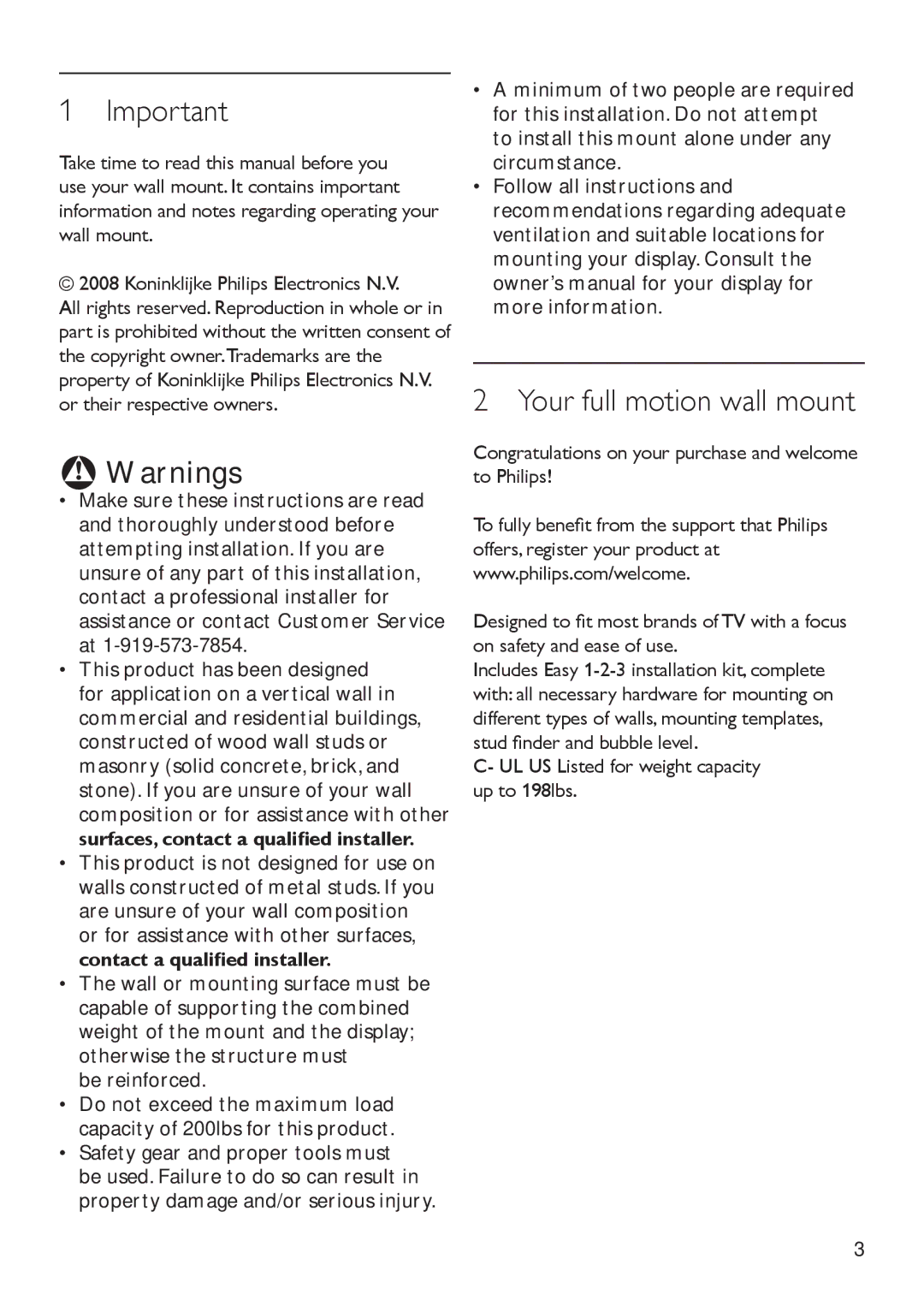 Philips SQM5572/27 manual Your full motion wall mount 