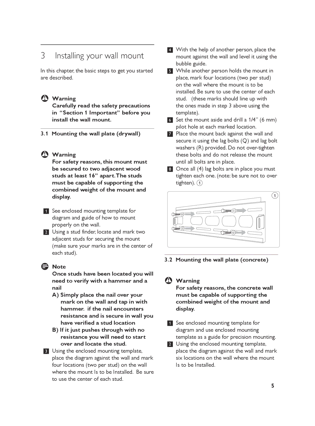 Philips SQM5822/27 manual Installing your wall mount 