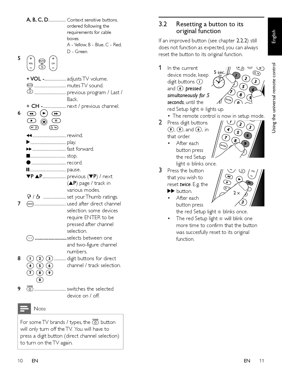 Philips SRC2063/27 manual Resetting a button to its Original function 