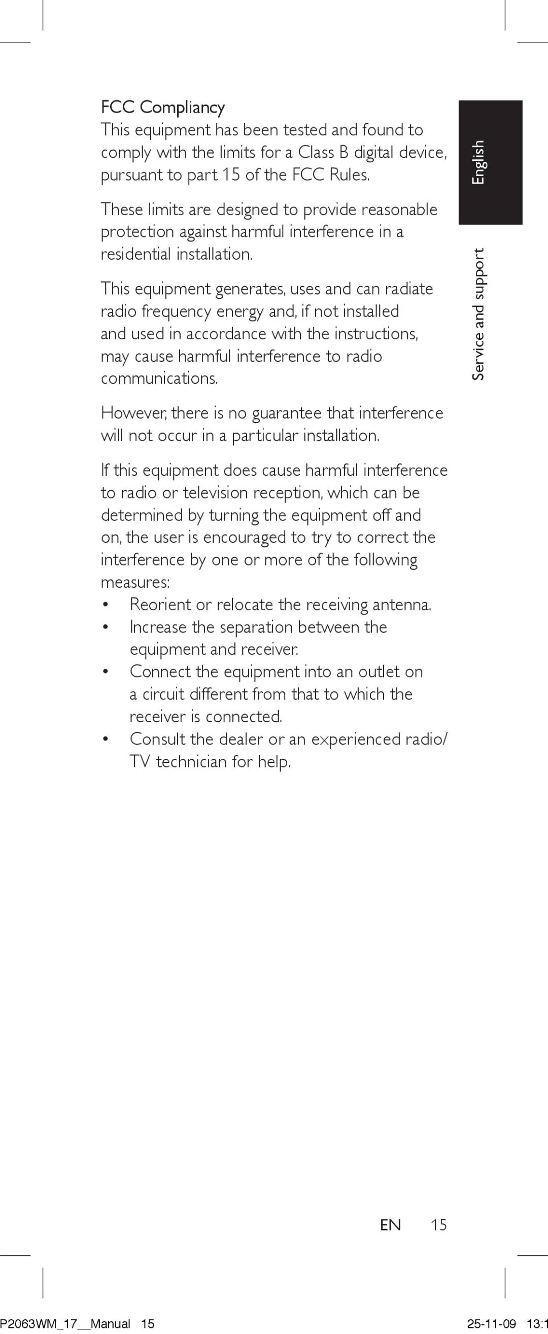 Philips SRC2063WM/17 manual FCC Compliancy 