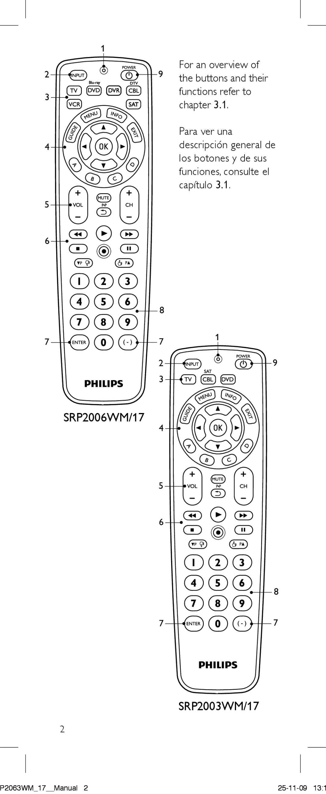 Philips SRC2063WM/17 manual SRP2003WM/17 