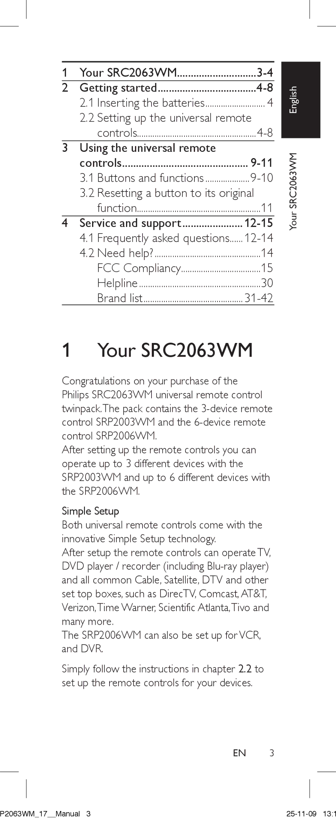 Philips SRC2063WM/17 manual Your SRC2063WM, 12-15, SRP2006WM can also be set up for VCR, and DVR 