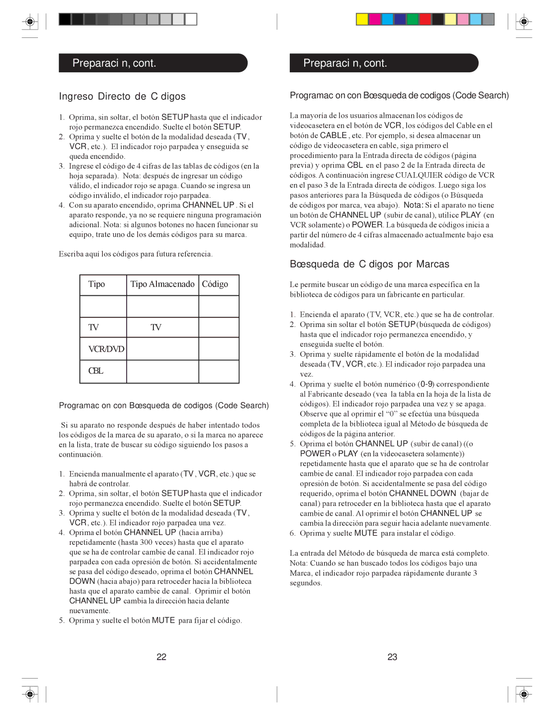 Philips SRC3036/27 user manual Preparación, Ingreso Directo de Códigos 