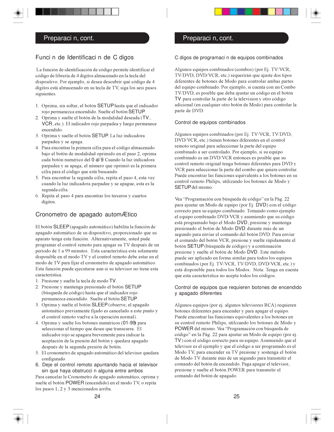 Philips SRC3036/27 user manual Función de Identificación de Códigos, Cronometro de apagado automático 