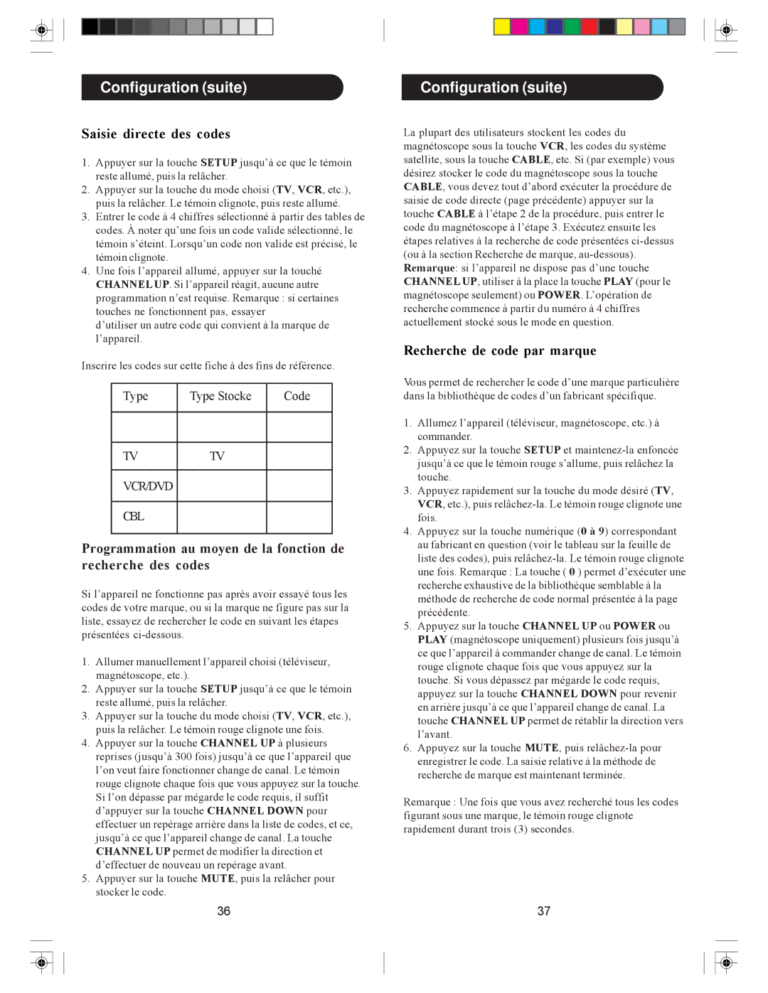 Philips SRC3036/27 user manual Configuration suite, Programmation au moyen de la fonction de recherche des codes 