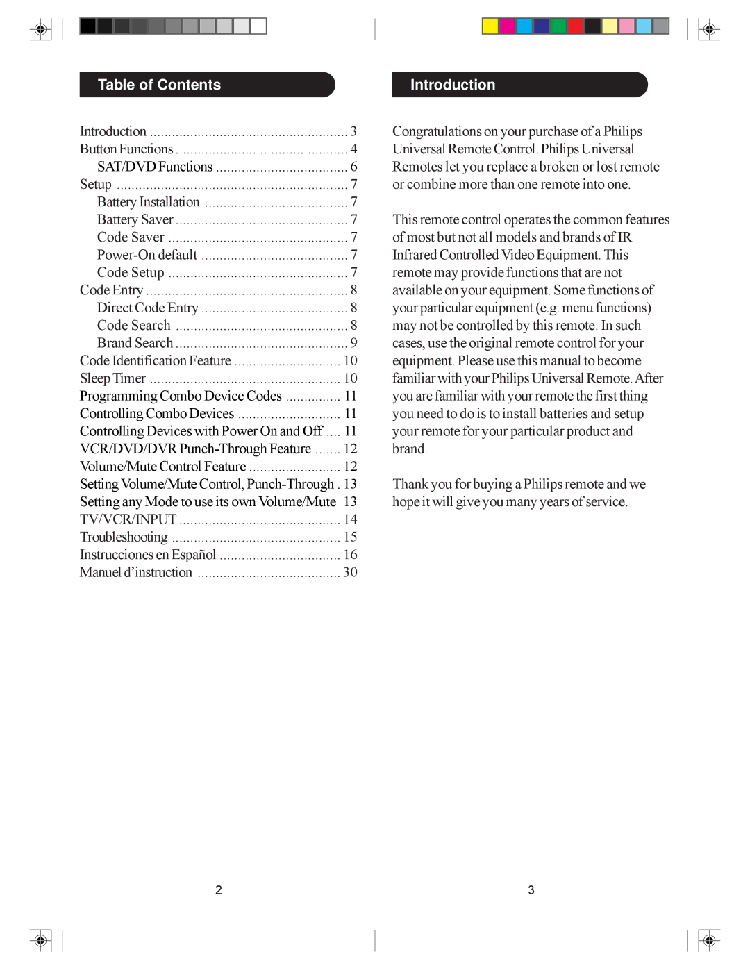 Philips SRC3036/27 user manual Table of Contents, Introduction 