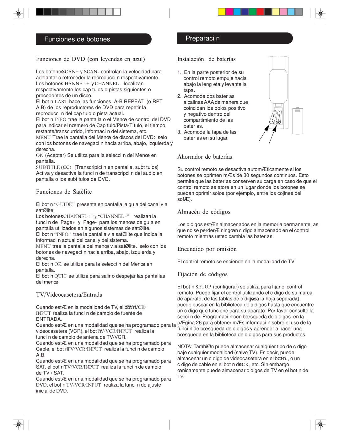 Philips SRC3036/27 user manual TV/Videocasetera/Entrada 