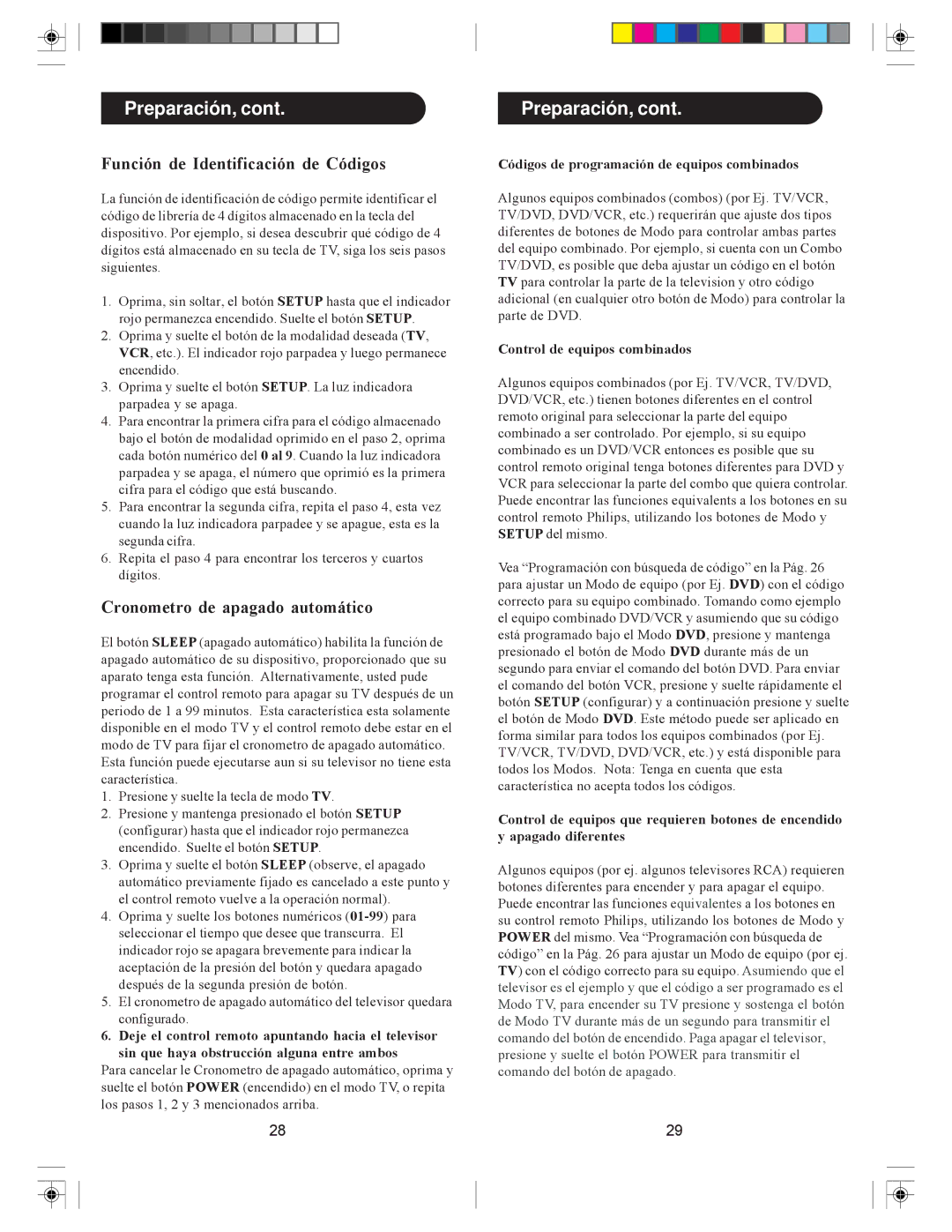 Philips SRC3036/27 user manual Función de Identificación de Códigos 