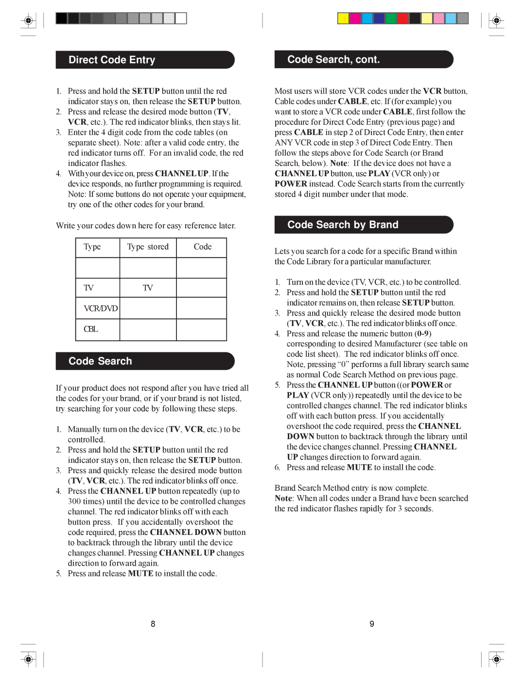 Philips SRC3036/27 user manual Direct Code Entry Code Search, Code Search by Brand 