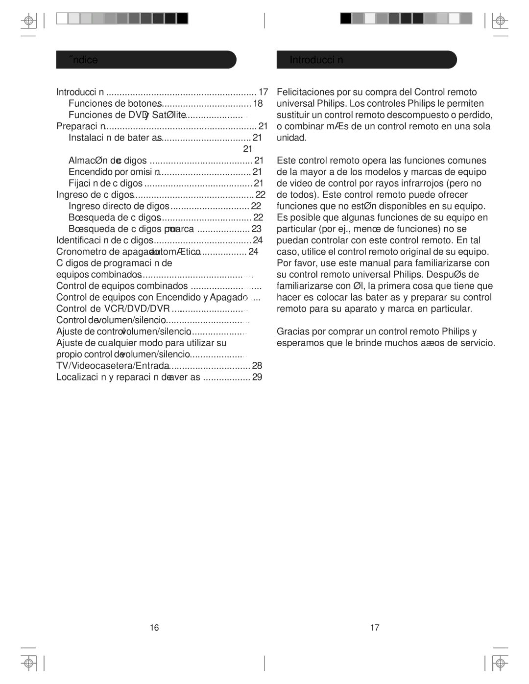 Philips src3036wm/17 manual Índice, Introducción 