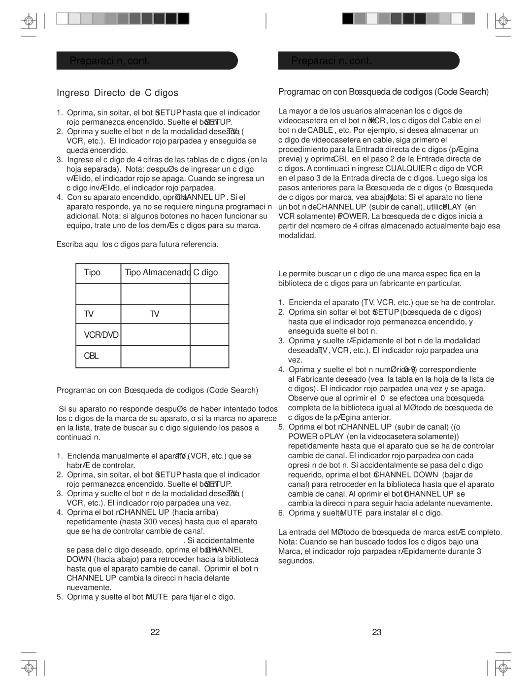 Philips src3036wm/17 manual Preparación, Ingreso Directo de Códigos 