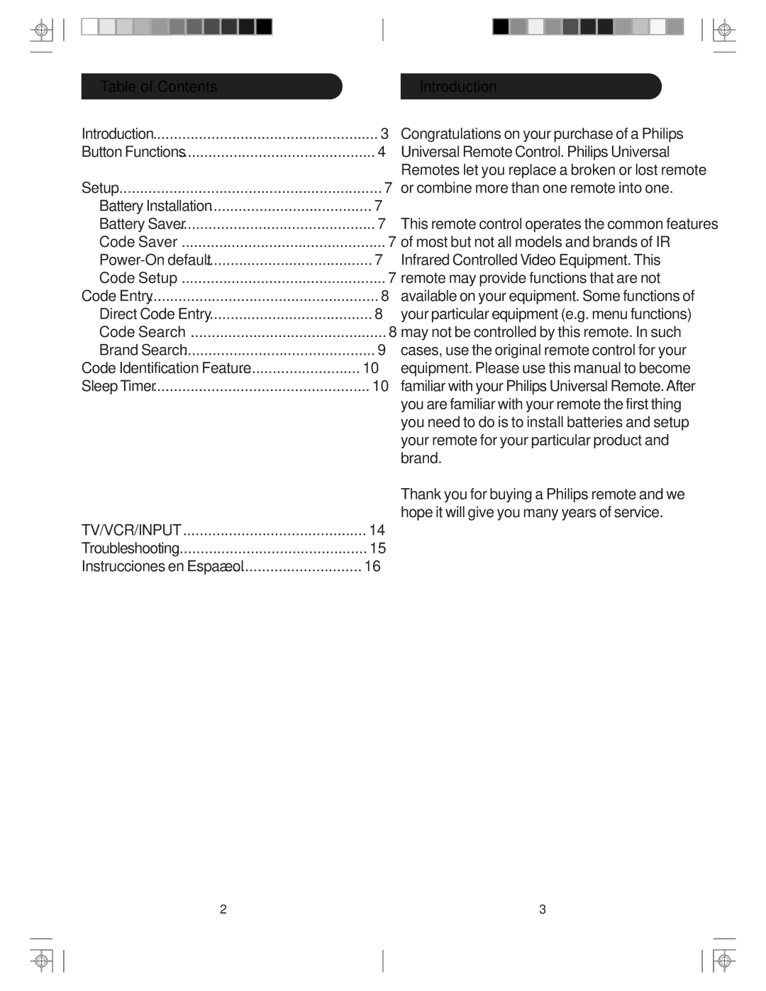 Philips src3036wm/17 manual Table of Contents 