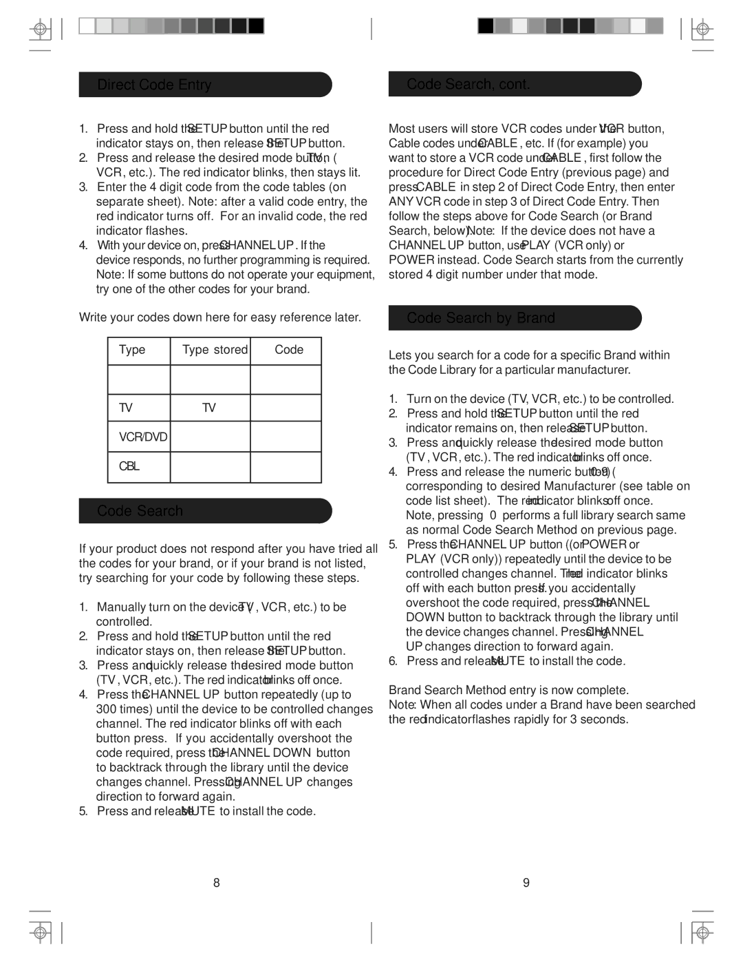 Philips src3036wm/17 manual Direct Code Entry Code Search, Code Search by Brand 