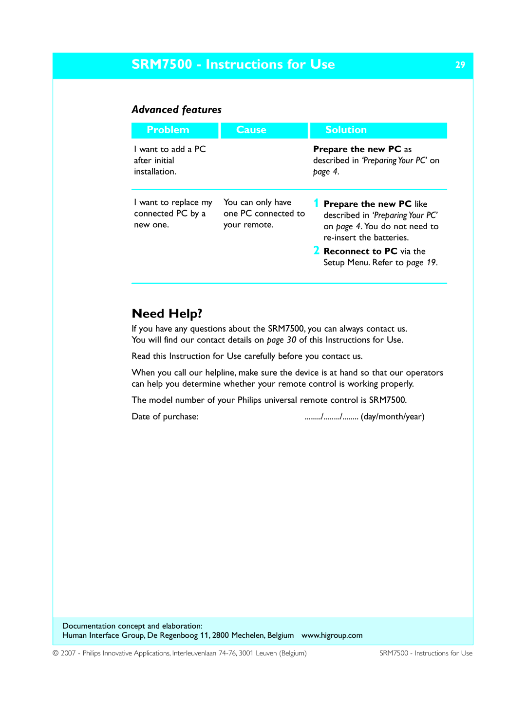 Philips SRM7500 manual Need Help?, Advanced features, Want to add a PC after initial installation 