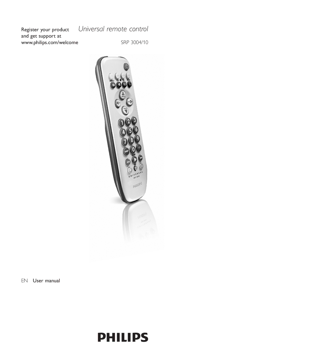 Philips SRP 3004/10 user manual Register your product Universal remote control 