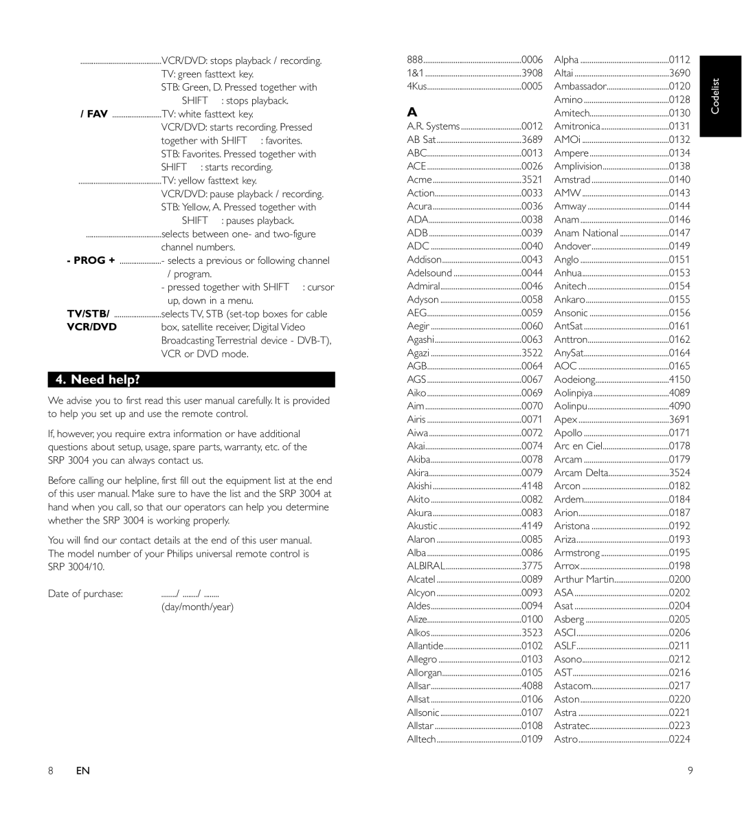 Philips SRP 3004/10 user manual Need help? 