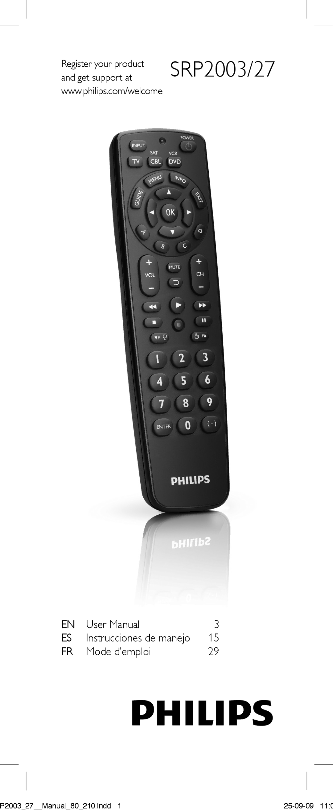 Philips SRP2003/27 user manual Mode d’emploi 