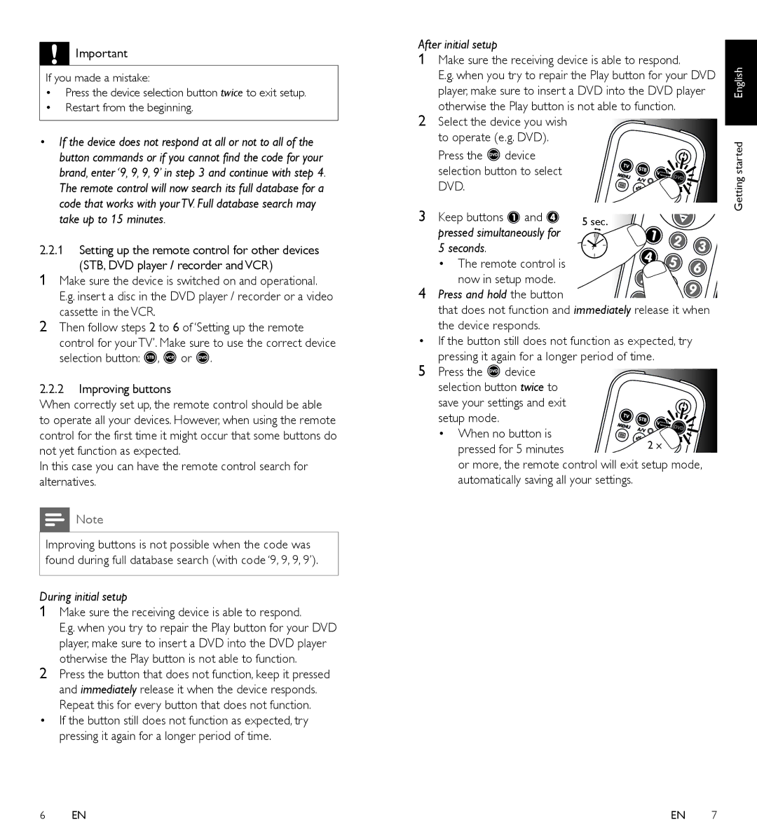 Philips SRP3004/53 manual During initial setup, Seconds 