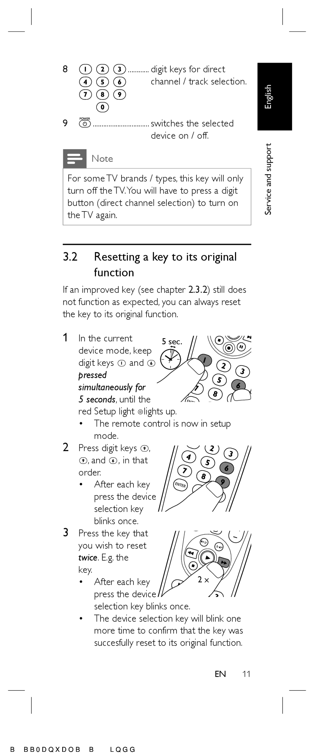 Philips SRP4004/27 manual Resetting a key to its original function 