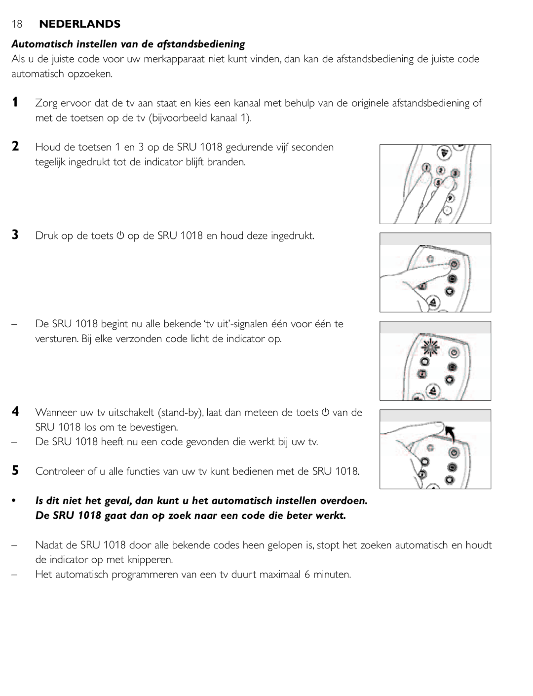 Philips SRU 1018 manual Automatisch instellen van de afstandsbediening 