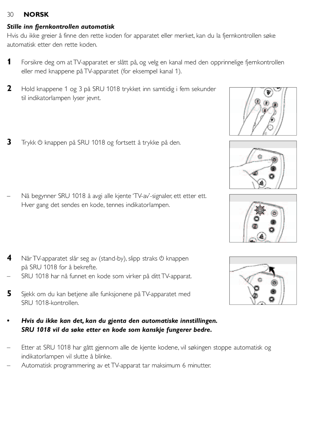 Philips SRU 1018 manual Stille inn fjernkontrollen automatisk 